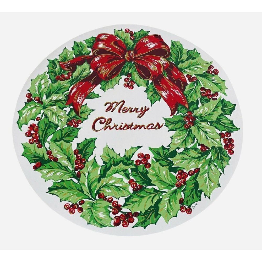 Vintage Trim A Home Holly Wreath Vinyl Placemats Set of 2 Christmas Holiday Dine